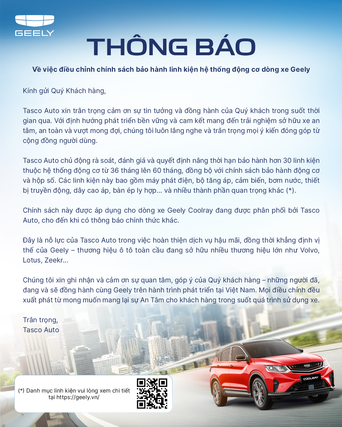 Chính sách bảo hành Geely Long An